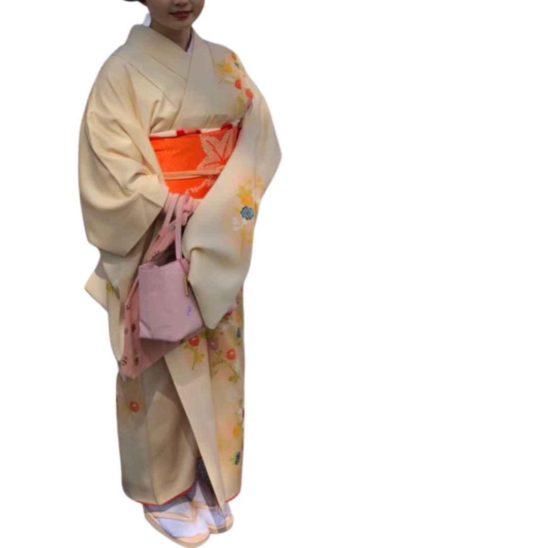 Robe dos nu | Orange clair avec chrysanthème coloré