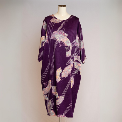 Drop Shoulder Dress | Purple with Fans