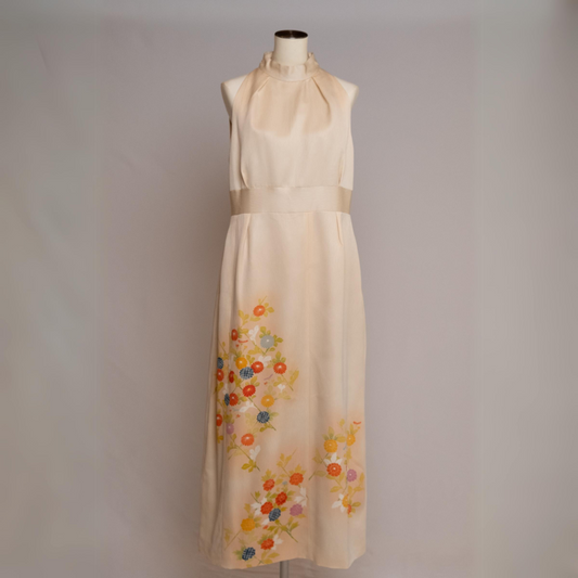 Halter Dress | Light Orange with Colorful Chrysanthemum