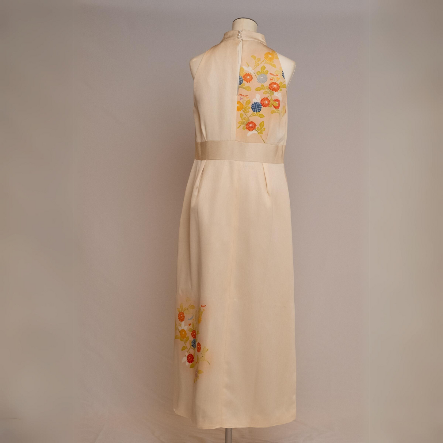 Halter Dress | Light Orange with Colorful Chrysanthemum